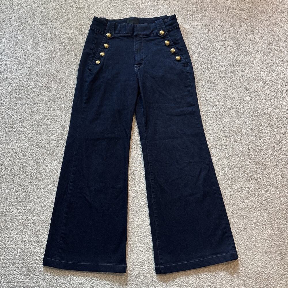 White House Black Market High Rise Wide Leg Jeans Womens Sz 8 Gold Button Indigo